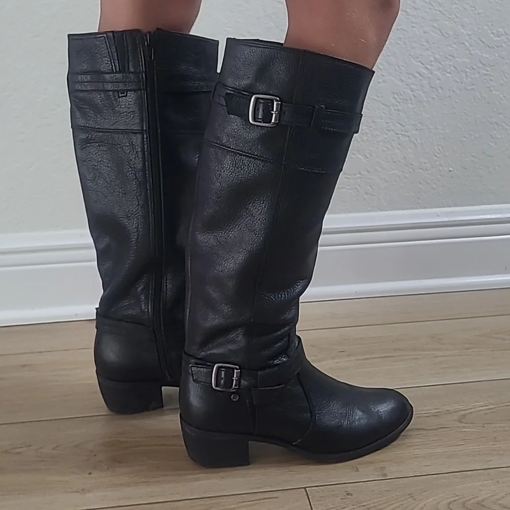 Nurture Knee High Black Leather Boots Size 9